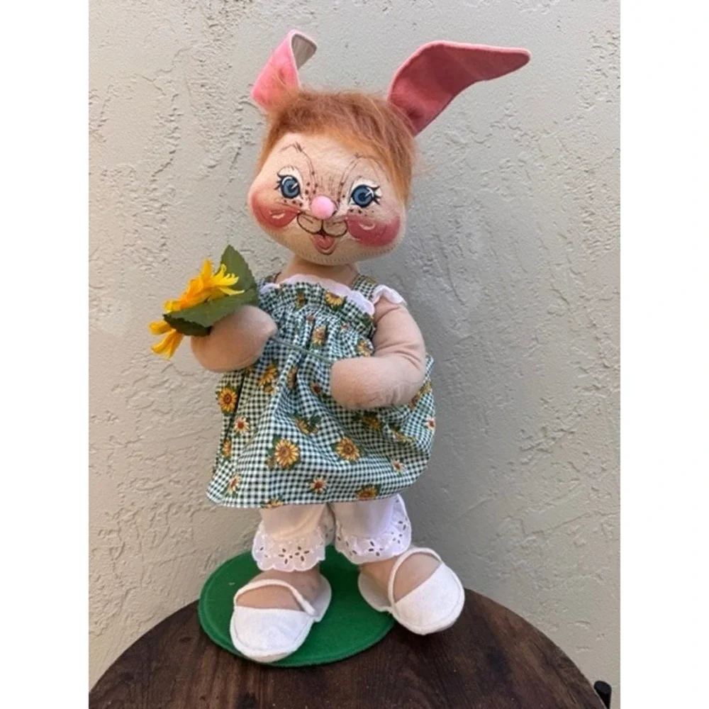 Vintage 96 Annalee Dolls Bunny Rabbit Sunflower Gingham Dress Easter Decor
